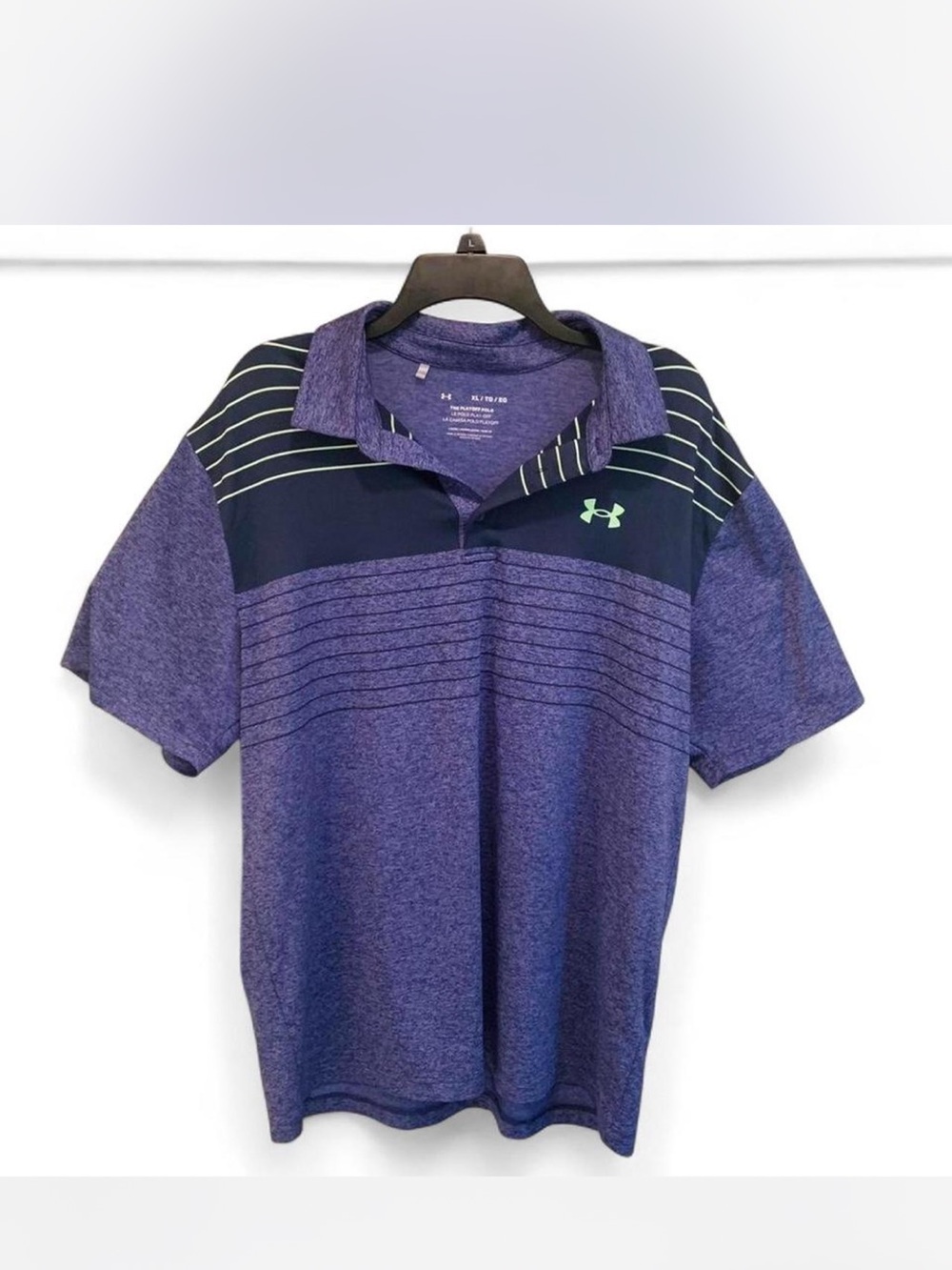 Men’s Under Armour Heather Purple & Navy Striped Performance Polo size XL